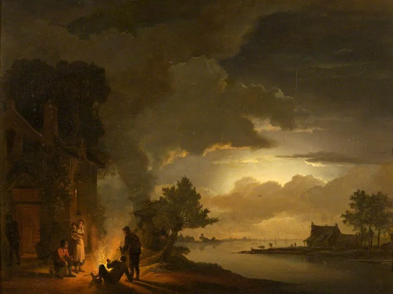 1755-Petrus Johannes van Regemorter - Una scena al chiaro di luna